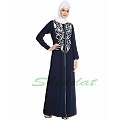 Front open abaya with embroidery- Blue-White Front open abaya with embroidery- Blue-White